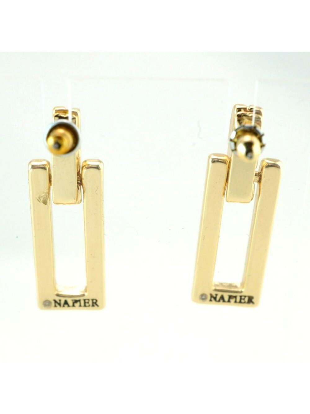 Napier Gold-Tone Rectangular Drop Earrings Geometric Design - Picture 4 of 7
